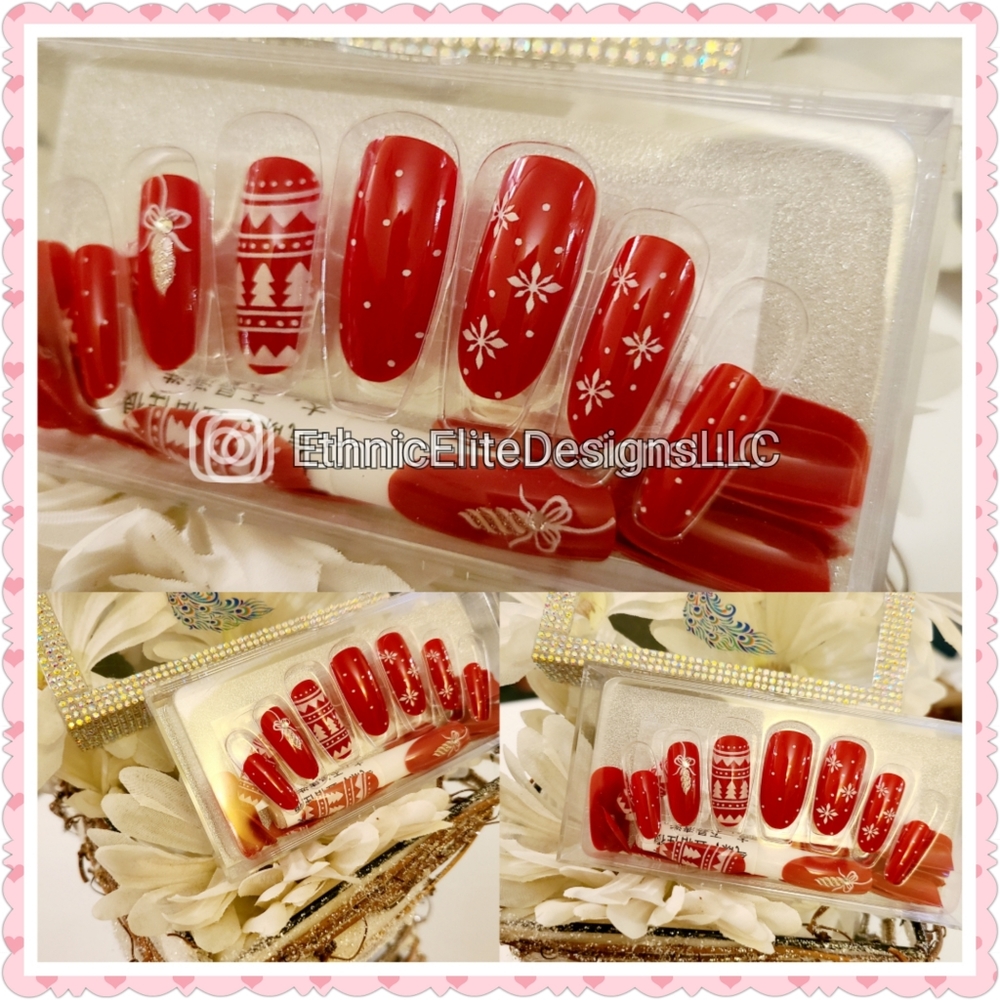 New boutique Red Holiday Faux Nail with adhesive tab Press on nail…